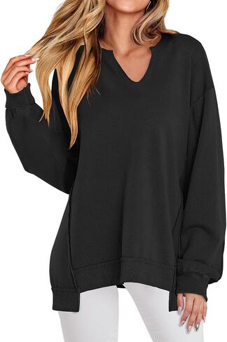 Womens Oversized Sweatshirts V Neck Long Sleeve Sweatshirt Loose Tunic Pullover Tops Trendy Fall Outfit Y2K Clothes in Saudi Arabia