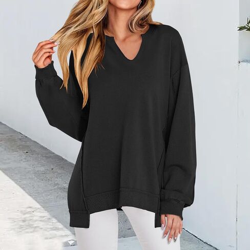 Womens Oversized Sweatshirts V Neck Long Sleeve Sweatshirt Loose Tunic Pullover Tops Trendy Fall Outfit Y2K Clothes in Saudi Arabia