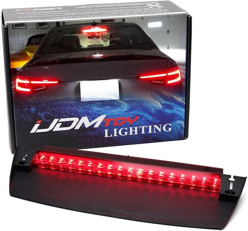 iJDMTOY OEM-Spec عدسة حمراء داكنة كاملة LED للزجاج الأمامي الخلفي مجموعة شريط ضوء الفرامل الثالثة المتوافقة مع 2017-2024 Audi A4 S4 (طراز B9)، 2020-2024 A8 S8 in Saudi Arabia