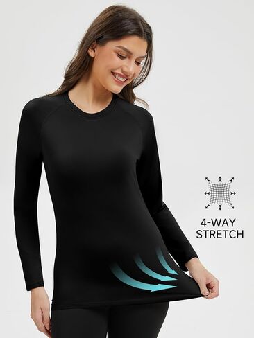 4 Pack Women's Thermal Shirts-Fleece Lined Long Sleeve Tops-Thermal Compression Shirts for Outdoor Workouts in Kuwait