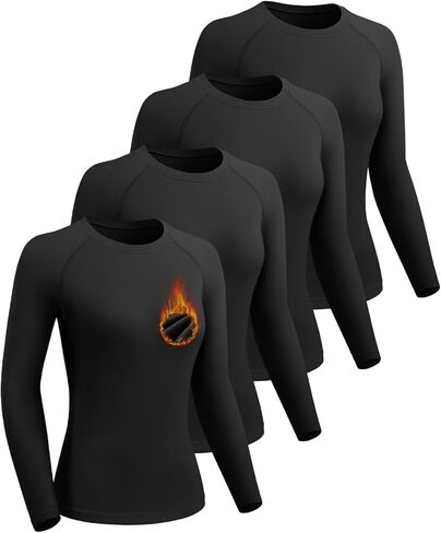 4 Pack Women's Thermal Shirts-Fleece Lined Long Sleeve Tops-Thermal Compression Shirts for Outdoor Workouts in Kuwait