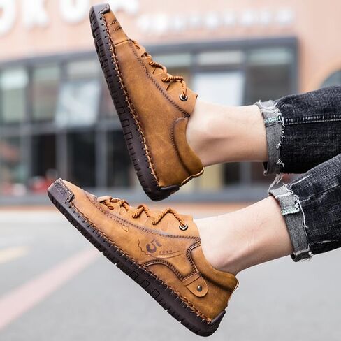 Handcrafted Leather Driving Loafers - Breathable Slip-On Business Casual Shoes with Metal Perforations, Flexible Flat Sole & Lightweight Comfort in Kuwait