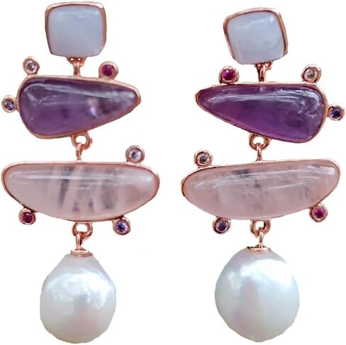 Yomisa Boho Dangle Earrings for Women Gold Silver,Statement Earrings Amethyst Jade Pearl Drop Dangle Earrings for Women Trendy Jewelry Gifts,Lightweight Western Handmade Natural Stones Drop Earrings in Kuwait
