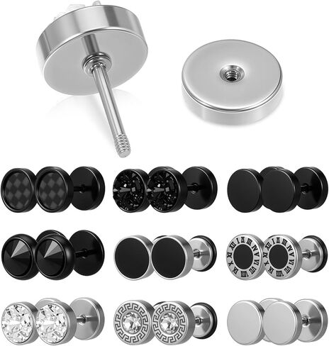 Fake Gauge Earrings, 9 Pairs Stainless Steel Round Studs Cheater Plugs Faux Tunnels Flat Back for Men Women in Saudi Arabia