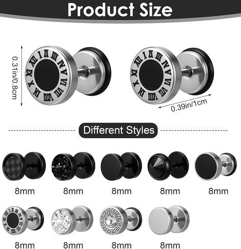 Fake Gauge Earrings, 9 Pairs Stainless Steel Round Studs Cheater Plugs Faux Tunnels Flat Back for Men Women in Saudi Arabia