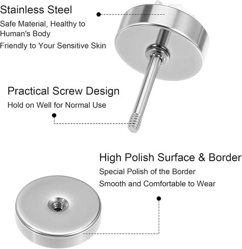 Fake Gauge Earrings, 9 Pairs Stainless Steel Round Studs Cheater Plugs Faux Tunnels Flat Back for Men Women in Saudi Arabia
