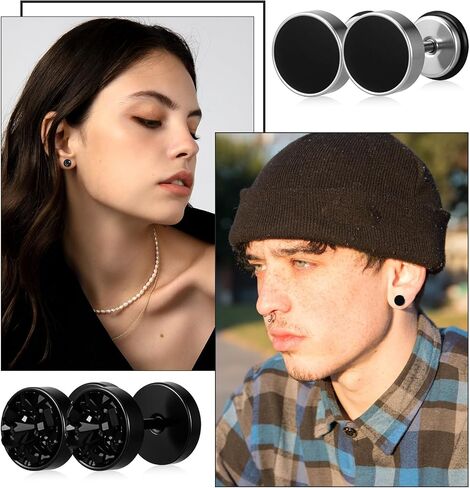 Fake Gauge Earrings, 9 Pairs Stainless Steel Round Studs Cheater Plugs Faux Tunnels Flat Back for Men Women in Saudi Arabia