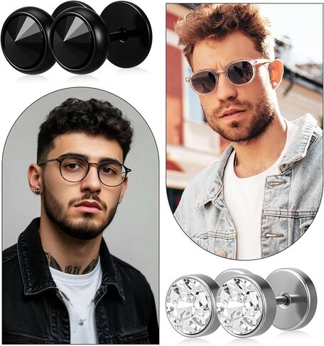 Fake Gauge Earrings, 9 Pairs Stainless Steel Round Studs Cheater Plugs Faux Tunnels Flat Back for Men Women in Saudi Arabia