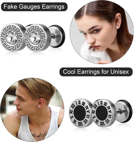 Fake Gauge Earrings, 9 Pairs Stainless Steel Round Studs Cheater Plugs Faux Tunnels Flat Back for Men Women in Saudi Arabia
