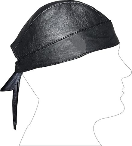 Leather Skull caps in Black Sweat Head Wraps Bandana Style in Real Do Du Rag Genuine 100% Leather Doo Rag Motorcycle Biker Cap Black SialMart in Saudi Arabia