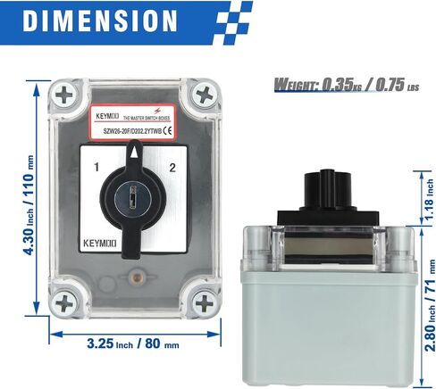 20A Rotary Changeover Switch with Exterior Box,3 Position 2 Phase 8 Terminals,ON-Off-ON Universal Selector Switch 20/D202.2D (1 Pack) in Saudi Arabia
