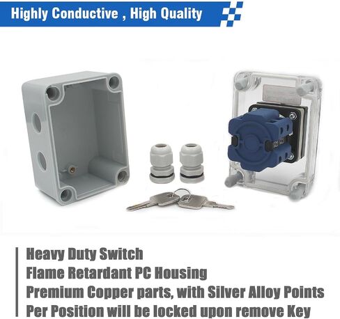 20A Rotary Changeover Switch with Exterior Box,3 Position 2 Phase 8 Terminals,ON-Off-ON Universal Selector Switch 20/D202.2D (1 Pack) in Saudi Arabia