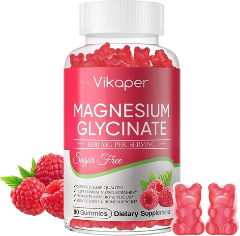 Magnesium Glycinate Gummies 1000mg for Kids Adults,Sugar Free,High Absorption Calcium Magnesium Supplement,Vegan,Non GMO,Gelatin Free,Support Calm Mood,Sleep,Boosts Energy.90 Raspberry Gummies in Saudi Arabia