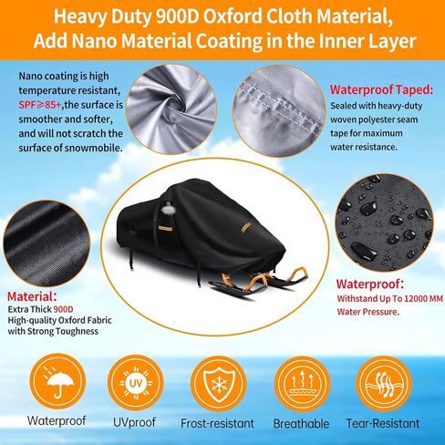 غطاء عربة الثلج، غطاء تزلج من قماش أكسفورد 420D شديد التحمل مع مشبكين مقاومين للرياح، فتحات تهوية، غطاء تخزين عربة الثلج عالمي قابل للمقطورة لبولاريس، سكي دو، قطة القطب الشمالي، ياماها، لينكس، كامسو، CFMOTO in Kuwait