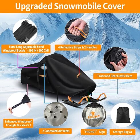غطاء عربة الثلج، غطاء تزلج من قماش أكسفورد 420D شديد التحمل مع مشبكين مقاومين للرياح، فتحات تهوية، غطاء تخزين عربة الثلج عالمي قابل للمقطورة لبولاريس، سكي دو، قطة القطب الشمالي، ياماها، لينكس، كامسو، CFMOTO in Kuwait