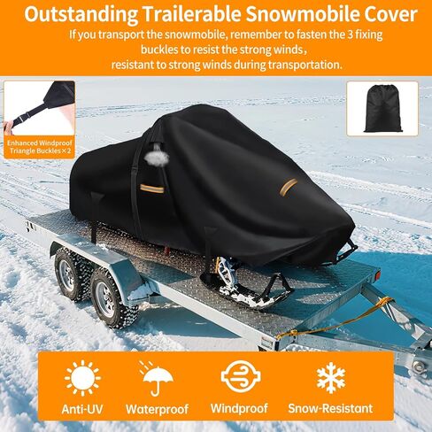 غطاء عربة الثلج، غطاء تزلج من قماش أكسفورد 420D شديد التحمل مع مشبكين مقاومين للرياح، فتحات تهوية، غطاء تخزين عربة الثلج عالمي قابل للمقطورة لبولاريس، سكي دو، قطة القطب الشمالي، ياماها، لينكس، كامسو، CFMOTO in Kuwait