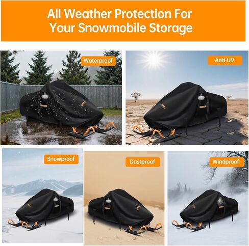 غطاء عربة الثلج، غطاء تزلج من قماش أكسفورد 420D شديد التحمل مع مشبكين مقاومين للرياح، فتحات تهوية، غطاء تخزين عربة الثلج عالمي قابل للمقطورة لبولاريس، سكي دو، قطة القطب الشمالي، ياماها، لينكس، كامسو، CFMOTO in Kuwait