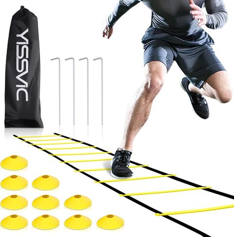 YISSVIC Agility Ladder and Cones 20 Feet 12 Adjustable Rungs Fitness Speed Training Equipment,1 Carry Bags, 10 Cones, 4 Stakes, Basketball, Soccer in Saudi Arabia