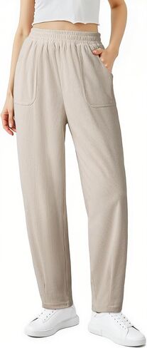 EVALESS Women's Corduroy Pants Elastic High Waist Pleated Wide Leg Trousers Fall Comfy Casual Baggy Pants with Pockets in Saudi Arabia