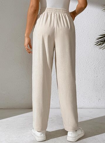 EVALESS Women's Corduroy Pants Elastic High Waist Pleated Wide Leg Trousers Fall Comfy Casual Baggy Pants with Pockets in Saudi Arabia