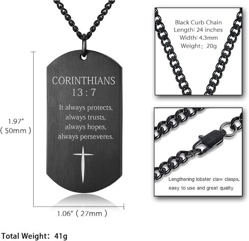 Black Silver Stainless Steel Bible Verse Cross Dog Tag Pendant Necklace for Men, 24-28 Inches Chain in Kuwait