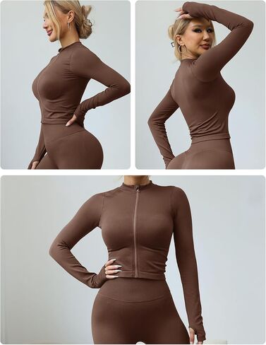 Women's Long Sleeve Crop Yoga Top Seamless High Stretch Gym Workout Shirt for Gym and Yoga in Saudi Arabia
