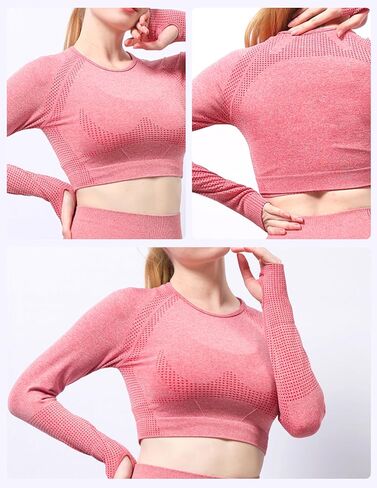 Women's Long Sleeve Crop Yoga Top Seamless High Stretch Gym Workout Shirt for Gym and Yoga in Saudi Arabia