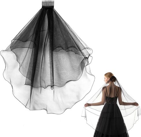 Black Veil, Black Wedding Veils for Women Bachelorette Party Decorations Halloween Party Supplies Elegant Bridal Hair Accessory for Wedding Bachelorette Halloween Parties in Saudi Arabia
