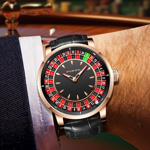 Men's Automatic Mechanical Watch with 1.8 Inches Roulette Wheel – NH35A Movement, Shake & Rotate Function, 50M Waterproof – Unique American Style Casino Watch for Game Night & Collectors in Saudi Arabia