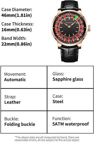 Men's Automatic Mechanical Watch with 1.8 Inches Roulette Wheel – NH35A Movement, Shake & Rotate Function, 50M Waterproof – Unique American Style Casino Watch for Game Night & Collectors in Saudi Arabia