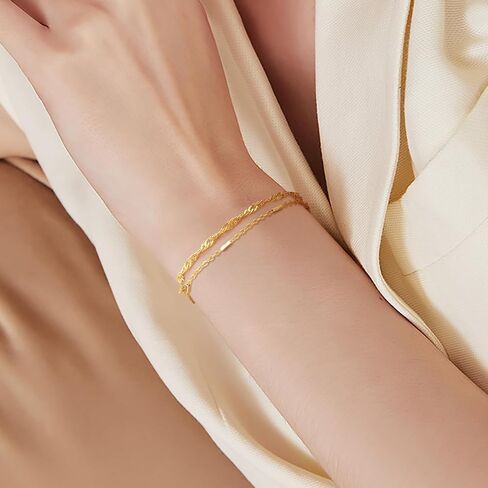 Gold Bracelets for Women 14K Gold Bracelets for Women Layered Bracelet for Womens Unique Chain Combination Bamboo Bracelet for Womens in Saudi Arabia
