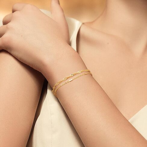 Gold Bracelets for Women 14K Gold Bracelets for Women Layered Bracelet for Womens Unique Chain Combination Bamboo Bracelet for Womens in Saudi Arabia