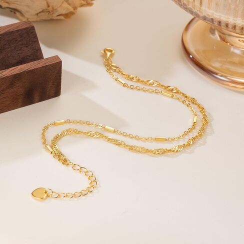 Gold Bracelets for Women 14K Gold Bracelets for Women Layered Bracelet for Womens Unique Chain Combination Bamboo Bracelet for Womens in Saudi Arabia