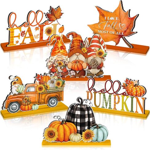 Yousoontic 6 Pcs Fall Decor for Home Fall Table Decorations Thanksgiving Signs Centerpieces Photo Props Hello Gnomes Pumpkin Truck Tabletop Signs for Autumn Harvest Party Decor in Saudi Arabia