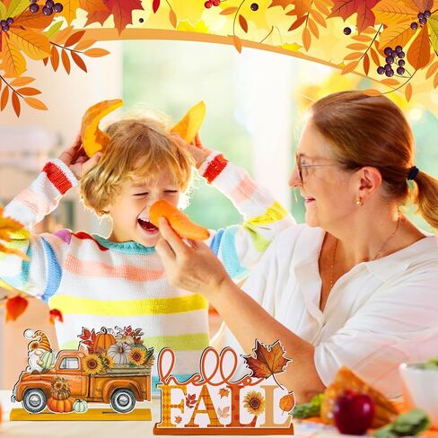 Yousoontic 6 Pcs Fall Decor for Home Fall Table Decorations Thanksgiving Signs Centerpieces Photo Props Hello Gnomes Pumpkin Truck Tabletop Signs for Autumn Harvest Party Decor in Saudi Arabia