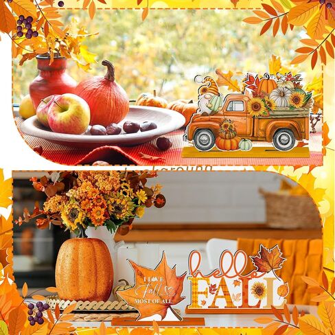 Yousoontic 6 Pcs Fall Decor for Home Fall Table Decorations Thanksgiving Signs Centerpieces Photo Props Hello Gnomes Pumpkin Truck Tabletop Signs for Autumn Harvest Party Decor in Saudi Arabia