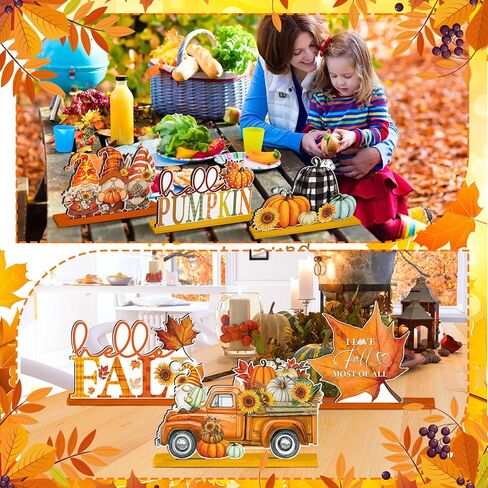 Yousoontic 6 Pcs Fall Decor for Home Fall Table Decorations Thanksgiving Signs Centerpieces Photo Props Hello Gnomes Pumpkin Truck Tabletop Signs for Autumn Harvest Party Decor in Saudi Arabia