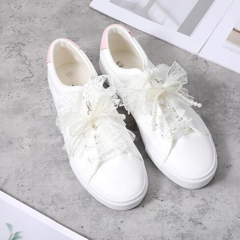 5Pcs Pearls Lace Bow Shoe Charms for Sneakers, Shoe Jewelry for Sneakers Lace Shoelaces Charms Shoes Accessories Women Girls in Saudi Arabia