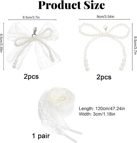 5Pcs Pearls Lace Bow Shoe Charms for Sneakers, Shoe Jewelry for Sneakers Lace Shoelaces Charms Shoes Accessories Women Girls in Saudi Arabia