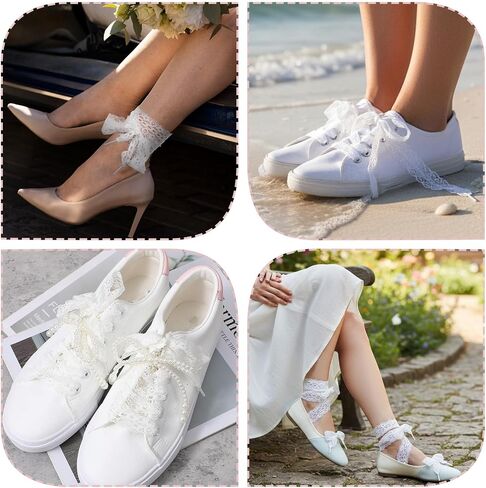 5Pcs Pearls Lace Bow Shoe Charms for Sneakers, Shoe Jewelry for Sneakers Lace Shoelaces Charms Shoes Accessories Women Girls in Saudi Arabia