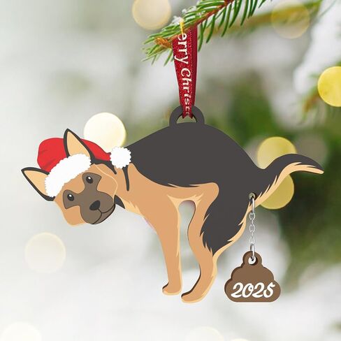 Pet Dog Cat Christmas Ornaments Funny Dog Pooping Ornaments for Christmas Tree Wood Laser Engraved Christmas Ornaments 2024 (Dog2) in Kuwait