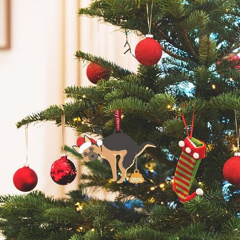 Pet Dog Cat Christmas Ornaments Funny Dog Pooping Ornaments for Christmas Tree Wood Laser Engraved Christmas Ornaments 2024 (Dog2) in Kuwait