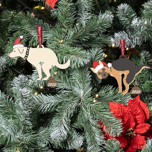 Pet Dog Cat Christmas Ornaments Funny Dog Pooping Ornaments for Christmas Tree Wood Laser Engraved Christmas Ornaments 2024 (Dog2) in Kuwait