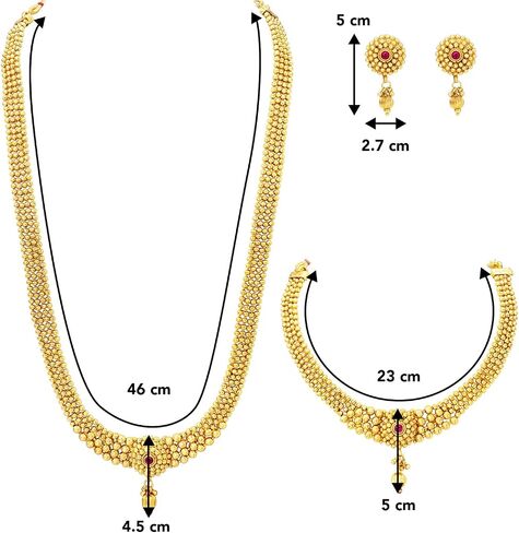 Aheli Gold Plated Maharani Haar Long Necklace Short Necklace & Drop Earrings South Indian Traditional Jewellery Set Gift for Women in Saudi Arabia