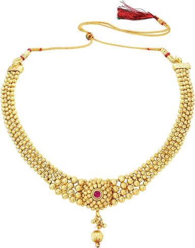 Aheli Gold Plated Maharani Haar Long Necklace Short Necklace & Drop Earrings South Indian Traditional Jewellery Set Gift for Women in Saudi Arabia