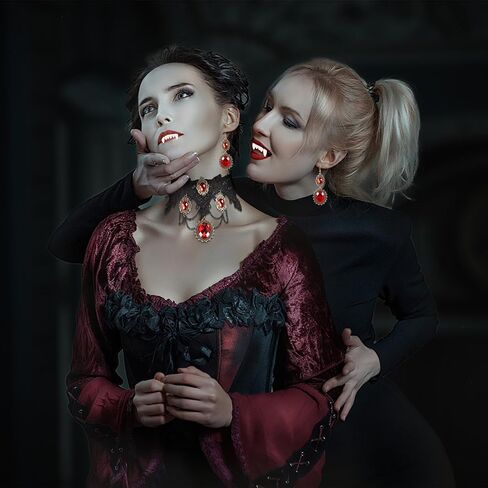 Hicarer Halloween Gothic Choker Jewelry Set for Women Red Choker Necklace Bracelet Earrings Lace Mask Gloves Teeth Victorian Vampire Jewelry Accessories for Women Steampunk Renaissance Costume in Saudi Arabia