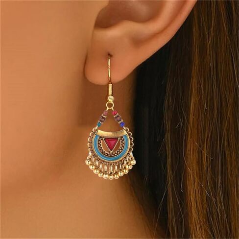 Bohemian Jhumkas Jewellery Set Vintage Oxidized Tribal Bollywood Traditional Jhumka Tassel Beaded Choker Necklace for Women Bride Ethnic Dangle Earrings Wedding Party Fashion Indian Costume Gifts in Saudi Arabia