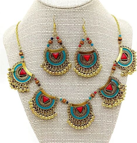 Bohemian Jhumkas Jewellery Set Vintage Oxidized Tribal Bollywood Traditional Jhumka Tassel Beaded Choker Necklace for Women Bride Ethnic Dangle Earrings Wedding Party Fashion Indian Costume Gifts in Saudi Arabia