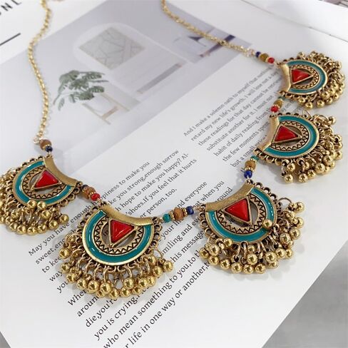 Bohemian Jhumkas Jewellery Set Vintage Oxidized Tribal Bollywood Traditional Jhumka Tassel Beaded Choker Necklace for Women Bride Ethnic Dangle Earrings Wedding Party Fashion Indian Costume Gifts in Saudi Arabia