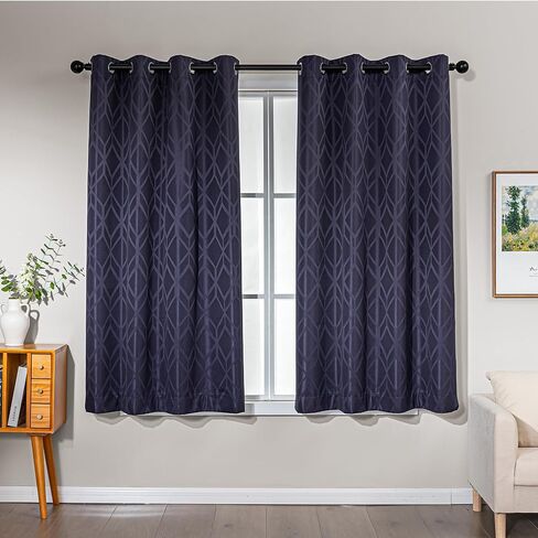 Amazon Basics Jacquard 2-Piece 100% Blackout Curtains, Living Room and Bedroom Drapes, Thermal Insulated Window Treatment, 52"x84", Dark Blue in Kuwait